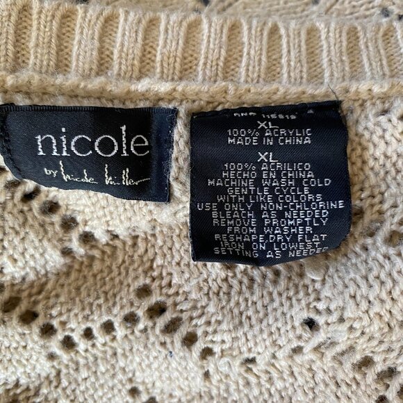 Nicole Miller women's XL tan tie front 3/4 sleeve chevron knit sweater cardigan - Picture 8 of 8